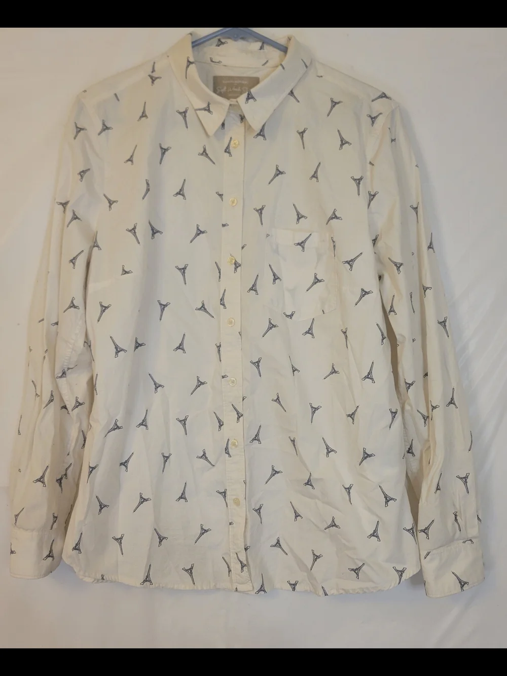 Banana Republic Cream Button-Down Shirt with Navy Eiffel Motif